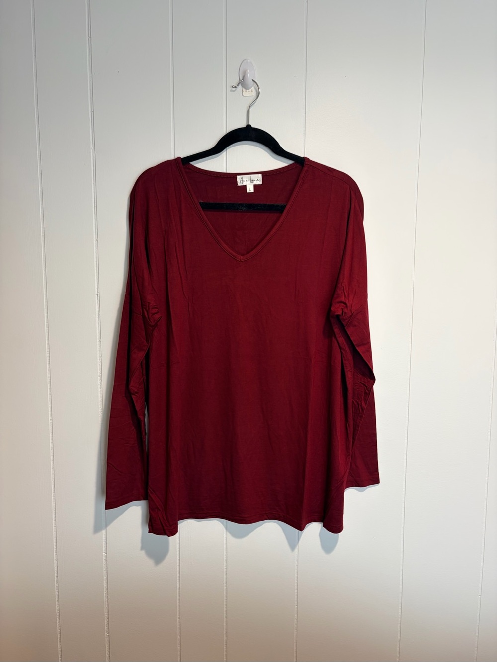 Ava Lane Burgundy V-Neck Long Sleeve Top NEW